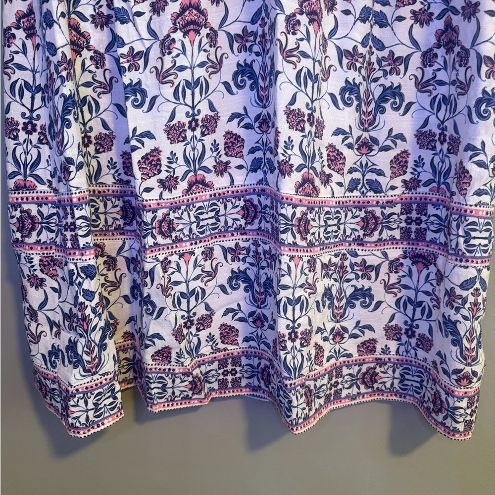 J. Jill White Midi Boho Peasant Dress with Blue & Mauve Floral Print size medium - Picture 8 of 12